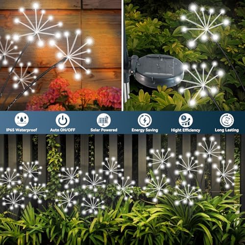 Solar Garden Lights 2 Pack Waterproof Swaying Starburst Lights White - Image 5