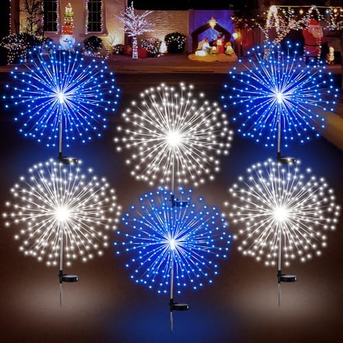 Tujoe 6 Pcs Patriot Day Solar Firework Stake Lights 180 LED 8 Modes by Tujoe