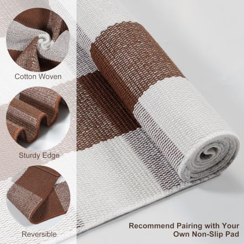 Uphome Bufflo Plaid Outdoor Rug 3'x5', Fall Decor Checkered Front Door Mat, Indoor Outdoor Farmhouse Cotton Porch Rug for Layered Door Mats, Washable Brown Area Rugs for Patio Entryway Kitchen - Image 5