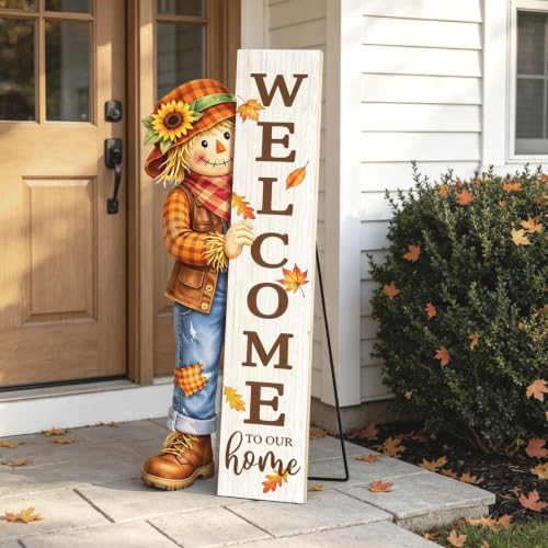 Fall Door Decor Wooden Scarecrow Welcome Sign for Front Door 42" Thanksgiving Standing Porch Decoration, Farmhouse Outdoor Patio Yard Ornament for Autumn Home - Image 4
