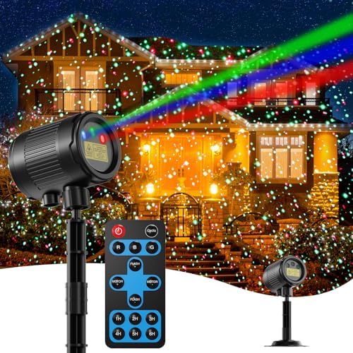 Christmas Projector Lights Outdoor, 3 Colors RGB Christmas Light Outdoor with Remote Control, IP65 Waterproof Cold Resistant Christmas Decorations Holiday Projector for Xmas Garden Party Gift by Unknown