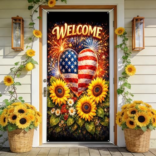 Patriotic Welcome Door Cover, 70.86" X 35.43" Door Banner by seewan