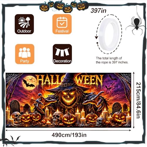 7 x 16 ft Harvest Scarecrow Halloween Garage Door Decorations Halloween decorations Witch Door Cover, Hanging Banner, Cauldron Backdrop Mural for Home - Image 4