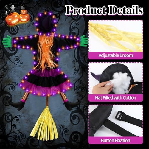 Halloween Decorations Outdoor, Solar Witch, Orange Purple - Image 2