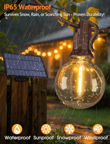 Larkvue 25FT Solar String Lights with Remote, 3 Modes, 11 G40 Bulbs, Brown - Image 2