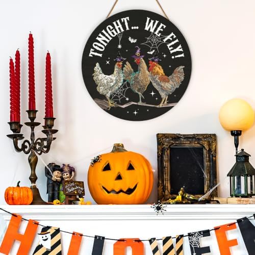 Funny Halloween Chicken Decor Tonight We Fly Witchy Door Sign for Home - Image 4