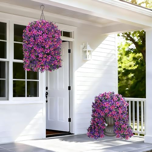 Ivydale Artificial Fake Hanging Flowers Plants for Outdoors Decoration, UV Resistant 2PCS Faux Lily Flower Vines for Home Patio Porch Balcony Garden Yard, Mixpurple - Image 6
