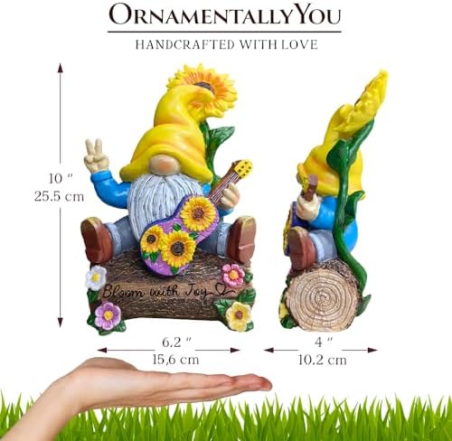 Spring & Summer-Themed Garden Statues – Adorable Outdoor Decor for Lawn, Patio & Porch (Bloom with Joy Sunflower Gnome 10" Garden Statue Figurine with Guitar, Spring and Summer Home Decoration) - Image 3