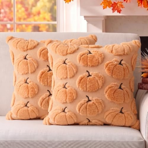 Fall Pillow Covers Pumpkin Fall Decor 16x16 Set of 2 Apricot by Unknown
