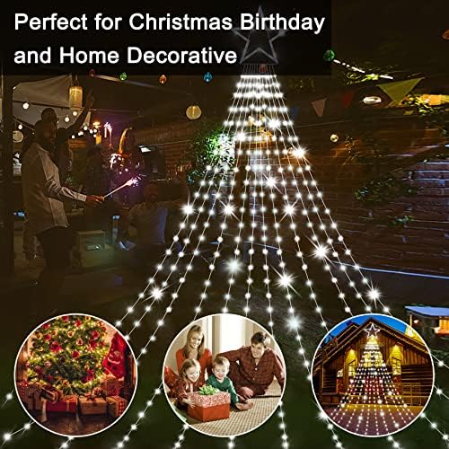 Onory Christmas Outdoor Star String Lights 23FT 860 LED Waterproof Waterfall Tree Lights with Star Topper, 8 Modes Christmas Decorations Outdoor Tree Lights for Patio, Yard, Party Holiday Dec - Image 5
