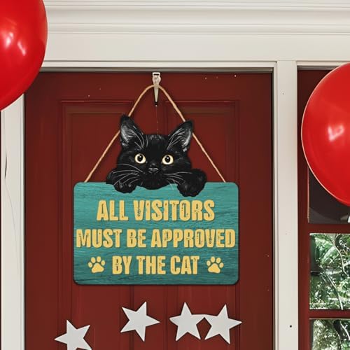 Funny Black Cat Wood Hanging Sign for Front Door, Cat Gifts House Welcome Sign - Image 4