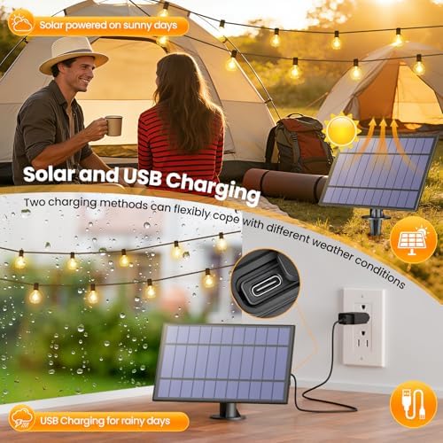 Mlambert 50FT(25FTx2) Solar String Lights with 20+2 LED G40 Bulbs, Black - Image 2