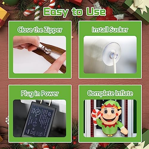 3.0FT Christmas Inflatable Elf Boy with Build-in LED Lights Broke Out from Window, Blow up Christmas Inflatable Outdoor Indoor Decorations Cute Party Yard Decoration (Elf Boy Broke Window) - Image 5