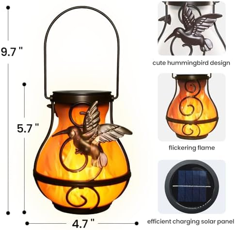 Solar Lanterns Outdoor Waterproof Hummingbird Lantern Flame Lights - Image 5