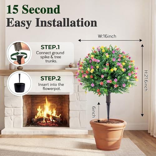 PATIO CHOICE Topiary Trees Artificial Outdoor Boxwood Ball Trees with Ground Spike Set of 2 22" Fake Outdoor Plants Faux Bushes and Shrubs Decorations for Outdoor Indoor Front Porch Garden - Image 3
