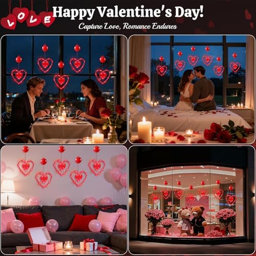 Lewondr 3Pcs Valentines Day Window Lights with 2 Lighting Modes, Red - Image 7