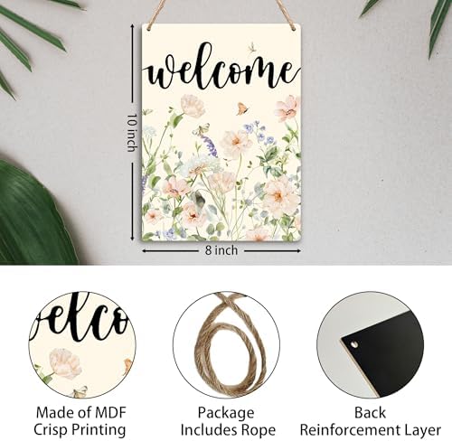 Floral Spring Welcome Signs - Spring Door Decor, Spring Decorations for Home, Welcome Spring Hanging Sign for Home Front Door Wall Porch Indoor Outdoor Decor 8x10 Inch - Image 7