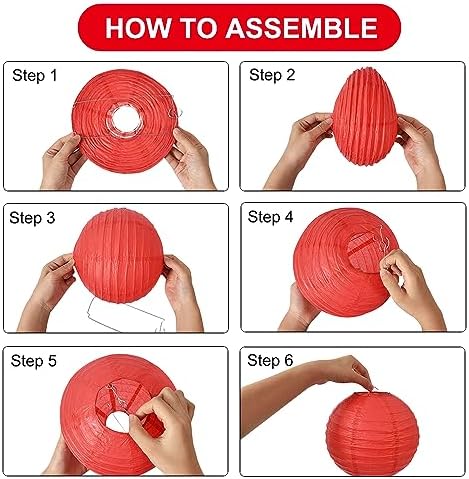 BEISHIDA 10 Inch Red Paper Lanterns 6 Packs Hanging Round Chinese Lantern - Image 3