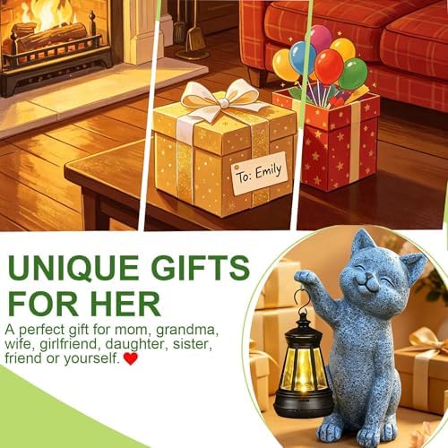 Cat Garden Statue Decorations Outdoor,Solar Resin Figurine with Hanging Lantern Outdoor Decor(cat2) - Image 5
