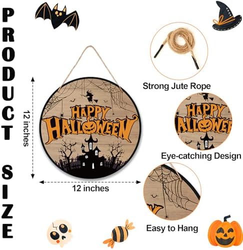 Halloween Door Decorations - 12" Pumpkin Welcome Sign for Front Door Porch, Witch Castle Wooden Hanger for Home Indoor Outdoor​Decor -B08 - Image 2