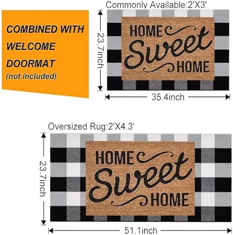 Buffalo Plaid Outdoor Rug 24"x51" Fall Front Door Mat Layering Porch Rug - Image 3