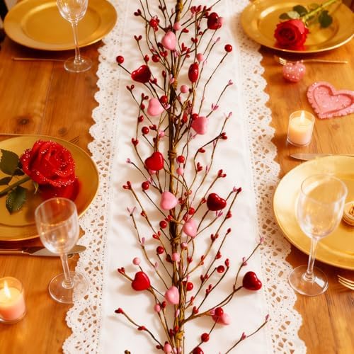 Valentines Day Garland, Pink Red Berry Heart Garland Valentines Day Decorations for Home, 5 Ft Valentine's Decor Centerpieces for Table Mantle Office Party Wedding Decor - Image 4