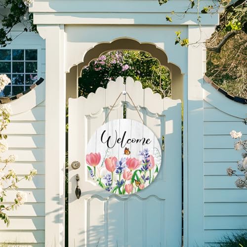 Tulips Welcome Sign Wood Plaque,Front Door Decoration - Image 3