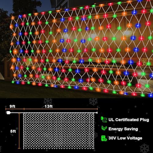 (Upgraded) Outdoor Christmas Lights, 360 LED Sturdy Christmas Net String Lights, 12x5Ft 8 Light Modes Christmas Decoration Lights for Backyards, Gardens, Bushes, Lawns, Patio, New Year - Multicolored - Image 5