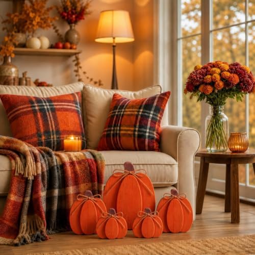 Thyle 5Pcs Fall Pumpkin Decor Autumn Wooden Sign Halloween 3D Pumpkin Decor - Image 6