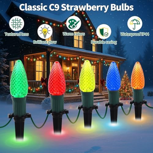 25.7ft Christmas Pathway Lights Outdoor with C9 Strawberry 20 LED Bulbs, Multicolor Christmas Walkway String Lights with Stakes for Driveway, Yard, Patio, Connectable & Weatherproof - Image 4