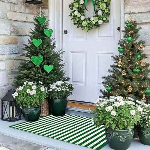 Moucuny 2' X 3' Green and White St.Patrick's Day Vertical Stripe Rug - Image 7