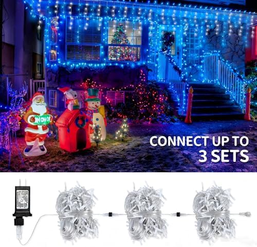 Blue White Christmas Icicle Lights, 300 LED 33FT Curtain Lights - Image 5
