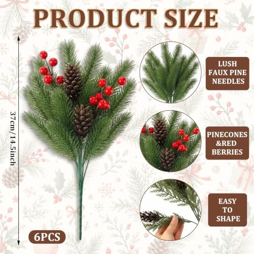 Daifunli 6 Pcs Christmas Artificial Pine Branches for Outdoor Outside - Image 2