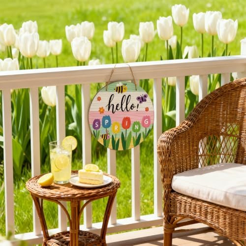 Hello Spring Sign Colorful Tulip Flowers Spring Wreath - Image 7