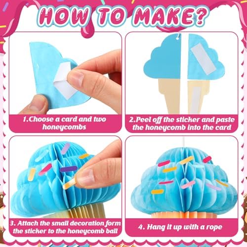 Gueevin 12 Pcs Ice Cream Party Decorations Summer Ice Cream Hanging Honeycomb Balls Decor Tissue Paper Hanging Ceiling Decor for Sweet Party Home Birthday Baby Shower Favor - Image 4