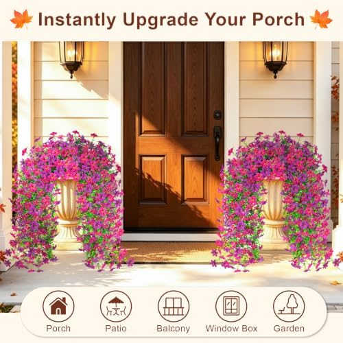 Artificial Hanging Flowers for Outdoors, 4 PCS 688-Bloom UV Resistant Mums - Image 5