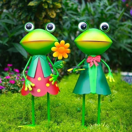 HONGLAND 3D Frog Metal Yard Art Garden Decor for Outside Lawn Pathway Yard - Image 3