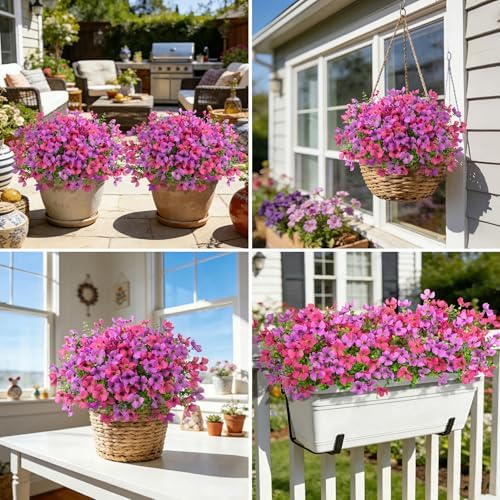 Ouddy Decor 16 Pcs Artificial Flowers for Outdoors Decor, Purple & Rose Red - Image 6