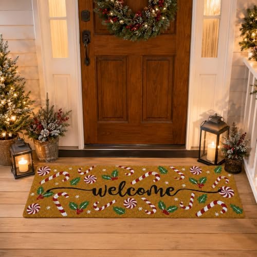 Long Doormat 48x 16 inch Candy Cane Door Mat Christmas Doormat Welcome Door Mat for Winter Christmas Front Door Outdoor Indoor Porch Entrance Decor - Image 4