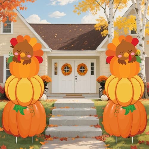 Geelin 2 Pcs Large Size Thanksgiving Yard Sign with Stakes Decorations 32" Pumpkin Decorative Garden Stakes with Turkey for Autumn Fall Home Outdoor Garden Lawn Patio Decorations - Image 4