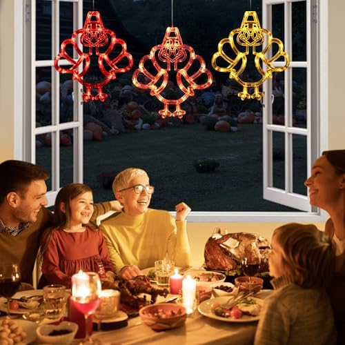 [Timer] 3 PCS Thanksgiving Turkey Fall Decorations Window Lights - Image 2