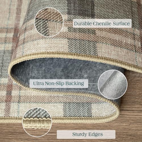 Front Door Mat Outside Entrance - 2x3 Taupe Beige Tartan Plaid Rug - Image 3
