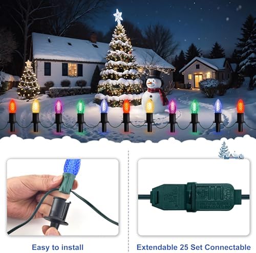 J-HVA  C9 Strawberry Christmas Pathway Lights - 29ft Christmas Multicolor String Lights Outdoor Waterproof Walkway Lights with 25 Marker Stakes for Xmas Tree Yard Garden Decoration (25 Lights) - Image 6