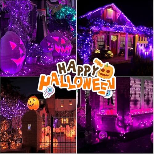 LAMPHOME Halloween Lights, 99ft 300LED Light Purple String Lights, Clear Wire 16 Modes LED Waterproof Indoor Outdoor Purple Christmas Lights Plug in, Halloween Bedroom Garden Party Decor - Image 5