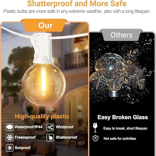 LAMPHOME 26FT LED Outdoor String Lights, 2 Pack12+1 Shatterproof G40 Edison Bulbs, Connectable & Weatherproof Commercial Grade Patio Lights, Warm White Backyard Decorative Lighting - Image 4