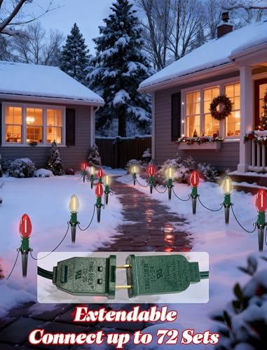 19.5FT C9 LED Red and White Christmas Pathway Lights with 10 Bulbs - Image 3