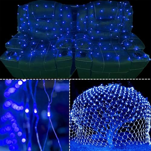 WATERGLIDE Outdoor Christmas Net Lights, 12FT x 5FT 360 LED Mesh String Light with 8 Lighting Modes, Connectable Waterproof Lights for Garden Tree Bushes, Holiday Wedding Party Decorations, Blue - Image 2