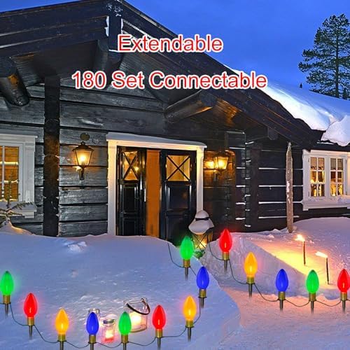 SUNSGNE C9 Christmas Pathway Lights, 7Ft Outdoor Stake with 4 Jumbo Multicolor LED Bulbs, Connectable Marker for Xmas Walkway Driveway Lawn Decor - Image 4