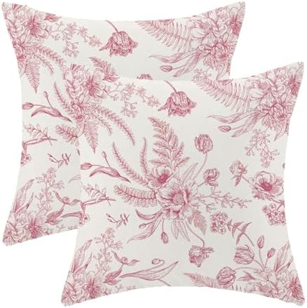 CXMEIFLY Hot Pink Spring Pillow Covers 20 x 20 Inch Set of 2 for Chinoiserie Flowers Decor Throw Pillows Floral Leaves Seasonal Plant Outdoor Decorative Cushion Cases for Couch Bed Decorations by CXMEIFLY