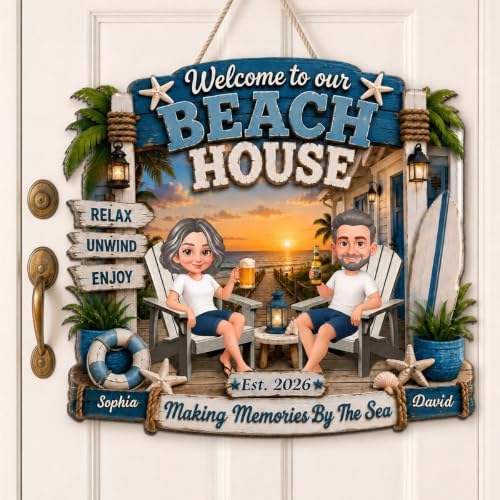 Personalized Welcome To Our Beach House Wood Sign, Making Memories By The Sea Sign, Gift For Couple, Husband, Wife, Summer Porch, Patio, Bar Decoration - Image 2